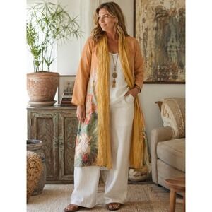 Soft Surroundings Orofino Jacket Size 2X Microsuede Floral Silk Golden Scarf